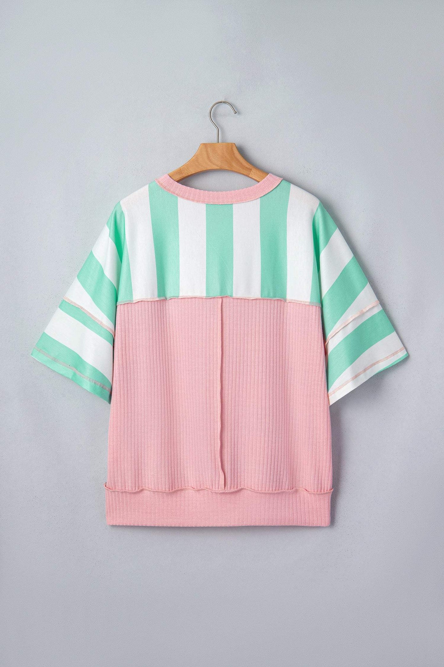 Green Stripe Exposed Seam Ribbed Patchwork Oversized Tee
