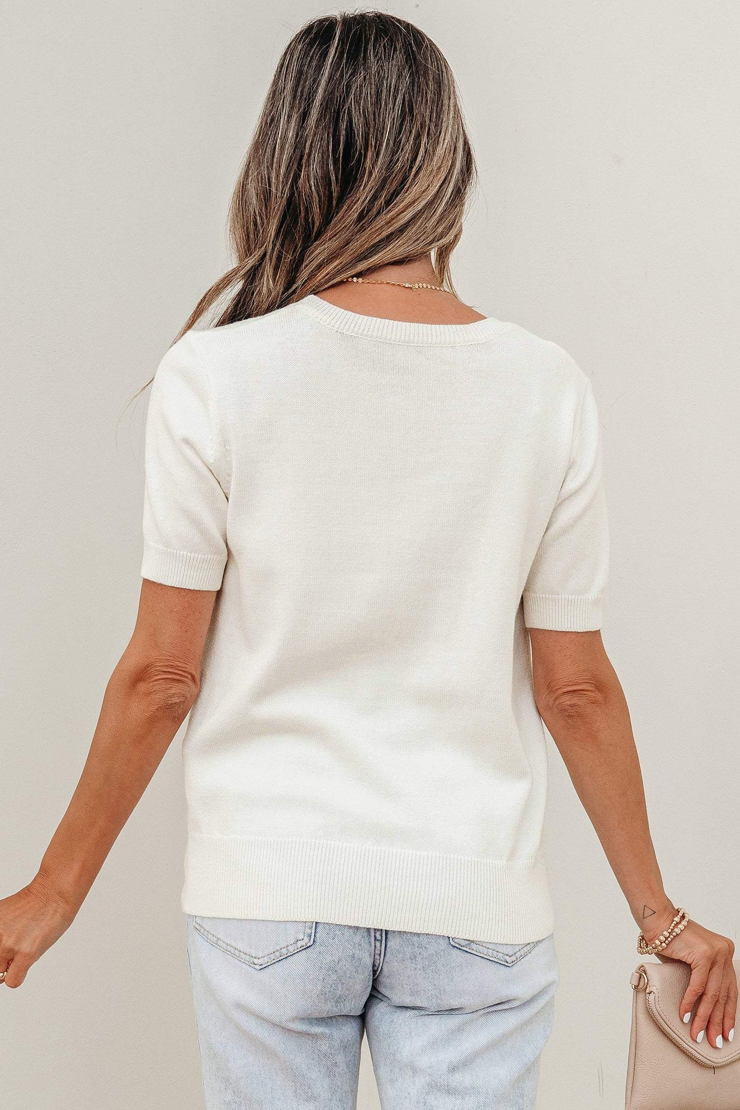 White Wild West Horse Head Printed Short Sleeve Sweater