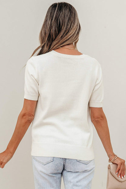 White Wild West Horse Head Printed Short Sleeve Sweater