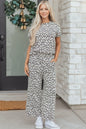 Beige Leopard Print Casual Tee and Pants 2pcs Outfit - Sweet Fashion Wholesale