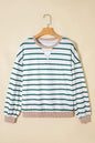 White Stripe Twisted Ribbed Patchwork Drop Shoulder Round Neck Sweatshirt
