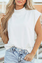 Sky Blue Solid Color High Neck Cap Sleeve Loose Top