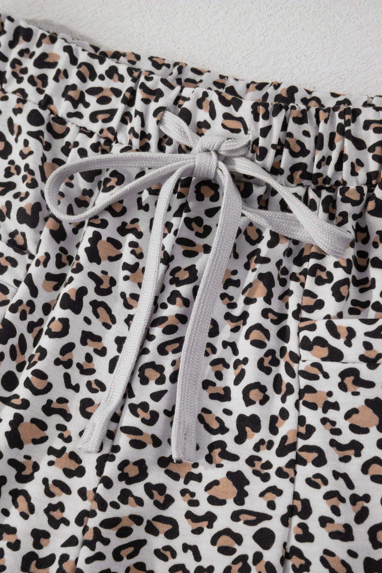 White Leopard High-Low Loose Tee Ankle Length Pants Set - Sweet Fashion Wholesale