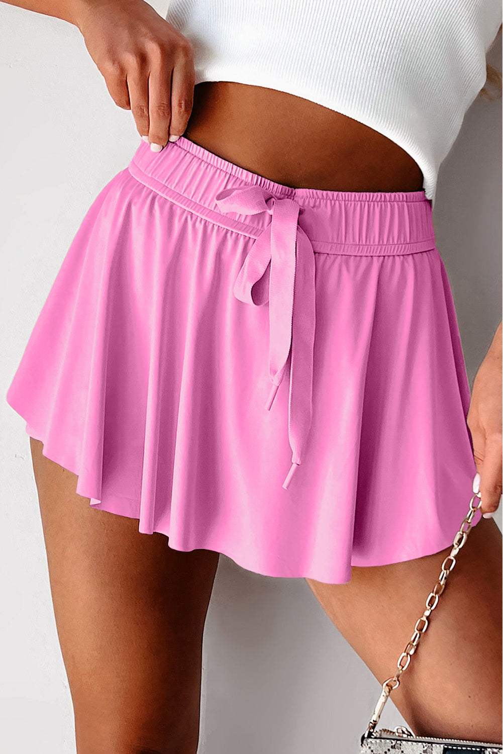 Yellow Cream Drawstring Elastic Waistband Lined Tennis Skorts