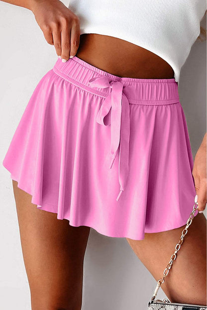 Yellow Cream Drawstring Elastic Waistband Lined Tennis Skorts