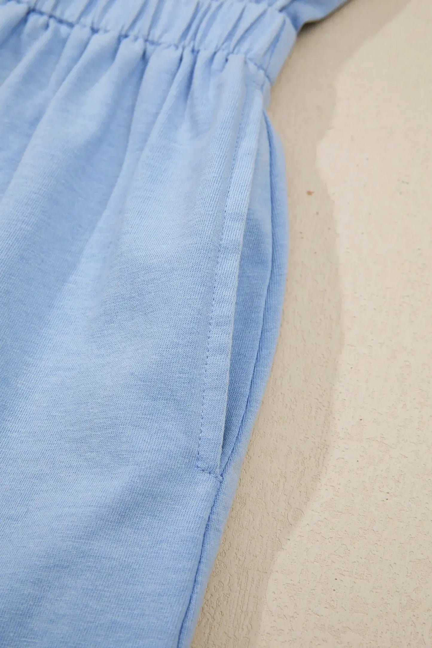 Sky Blue Mineral Wash Elastic Waist Tank Dress with Side Pockets - Sweet Fashion Wholesale