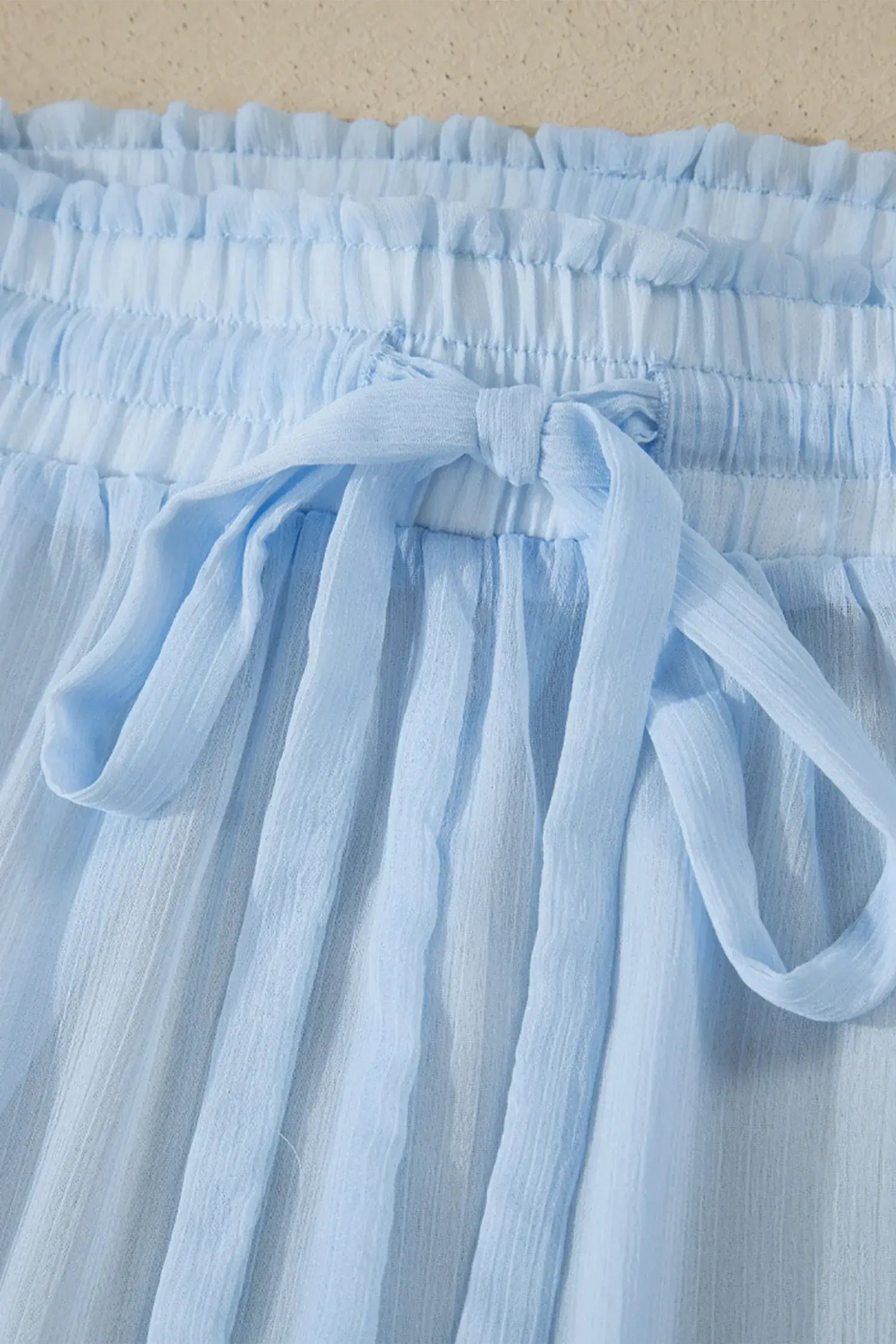 Beau Blue Sheer Tunic Shirt Drawstring Shorts 2pcs Swim Cover Up - Sweet Fashion Wholesale