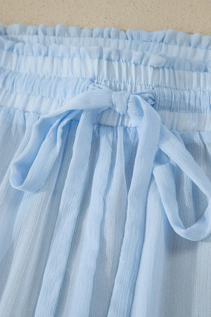 Beau Blue Sheer Tunic Shirt Drawstring Shorts 2pcs Swim Cover Up - Sweet Fashion Wholesale