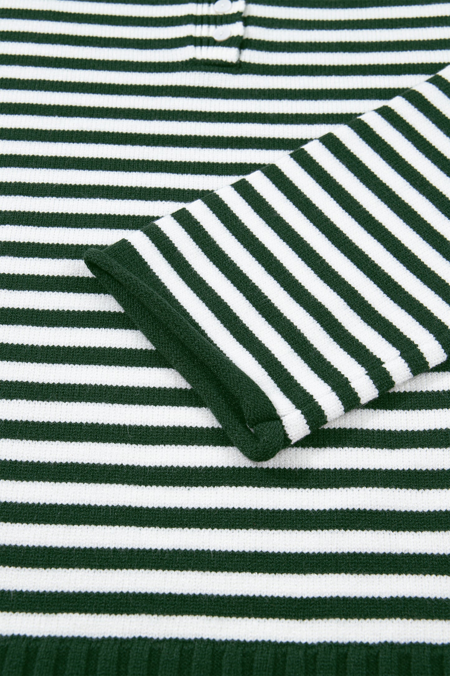 Green Stripe Striped Button Placket Drop Shoulder Long Sleeve Sweater