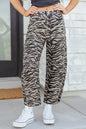 Gray Zebra Stripe Printed Wide Leg Barrel Jeans - Sweet Fashion Wholesale