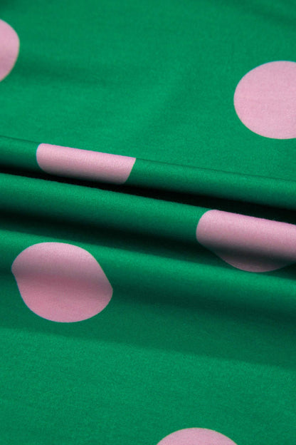 Green Polka Dot Print V Neck Tee Short Set