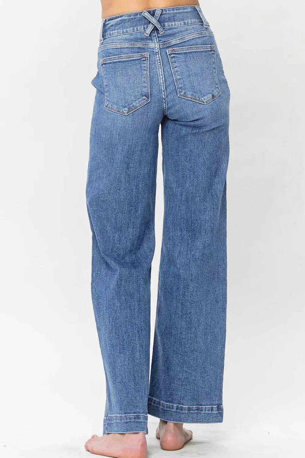 Sky Blue Double Button Zip Fly Straight Leg Jeans - Sweet Fashion Wholesale