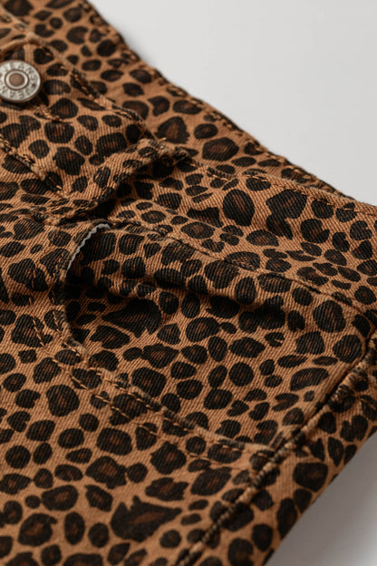Brown Leopard Print Ruffled Hem Shift Jeans