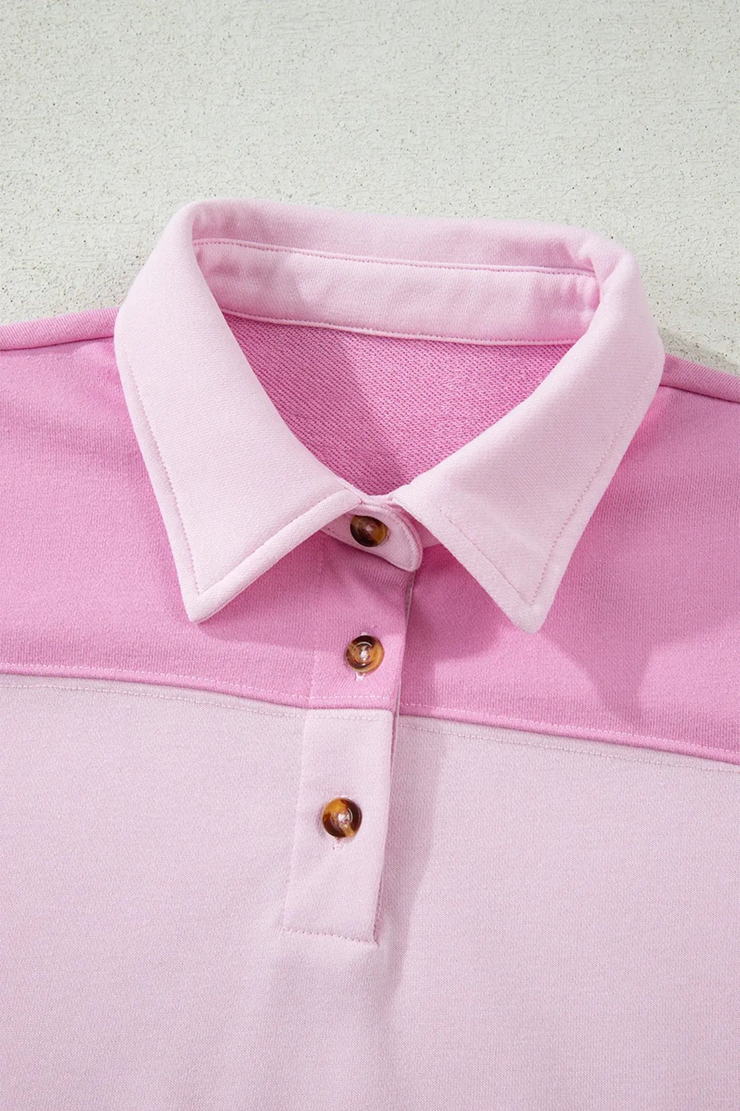 Pink Raw Seam Color Block Patchwork Button Polo Collar Mini Dress - Sweet Fashion Wholesale
