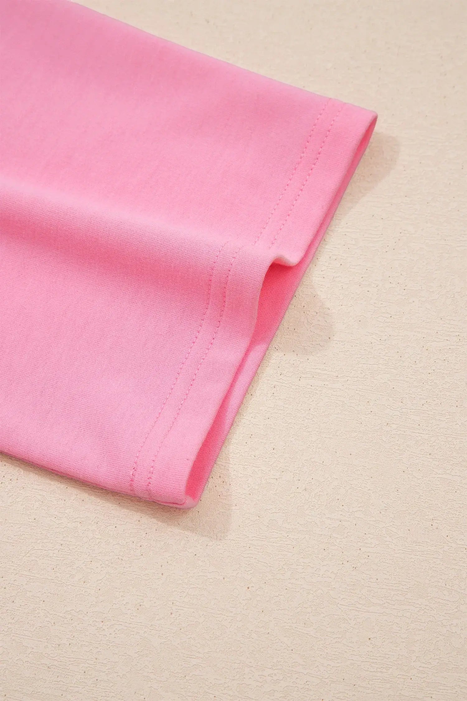 Pink Solid Color Raw Edge Bow Patch Loose T Shirt - Sweet Fashion Wholesale