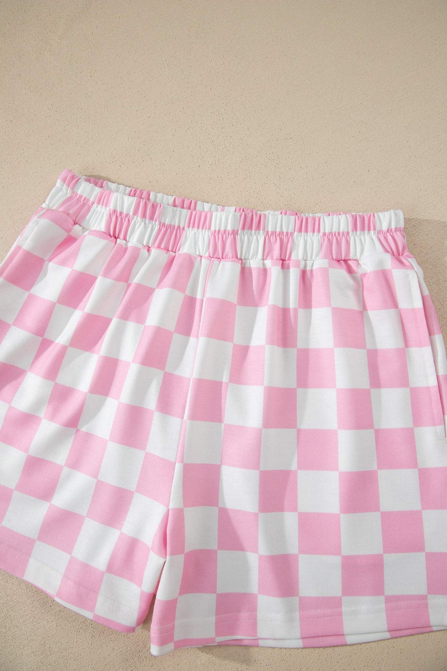 Black Checkered Print Color Block Trim Mock Neck Short Set