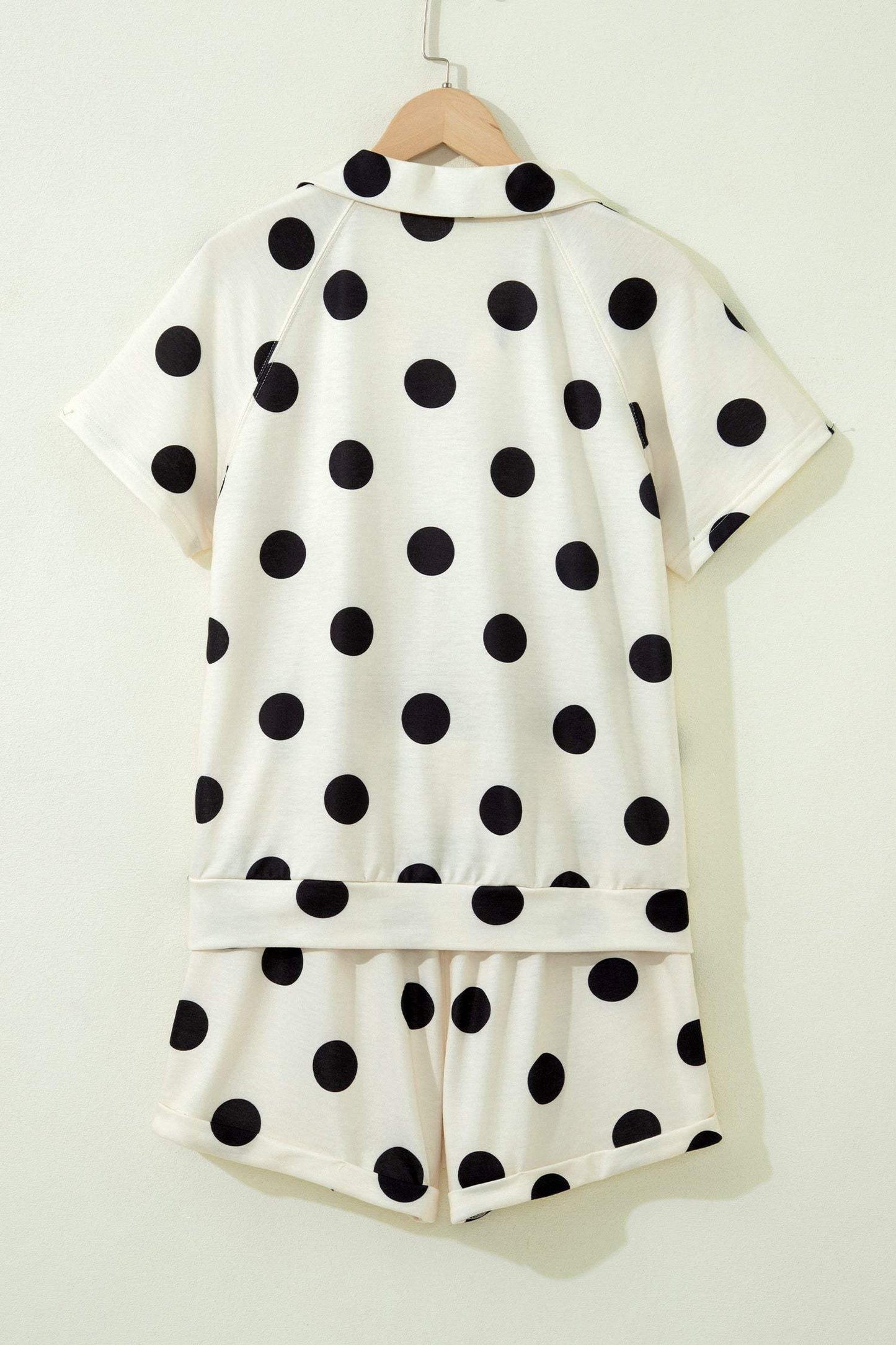 Green Polka Dot Print V Neck Tee Short Set