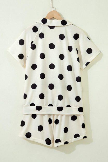 Green Polka Dot Print V Neck Tee Short Set