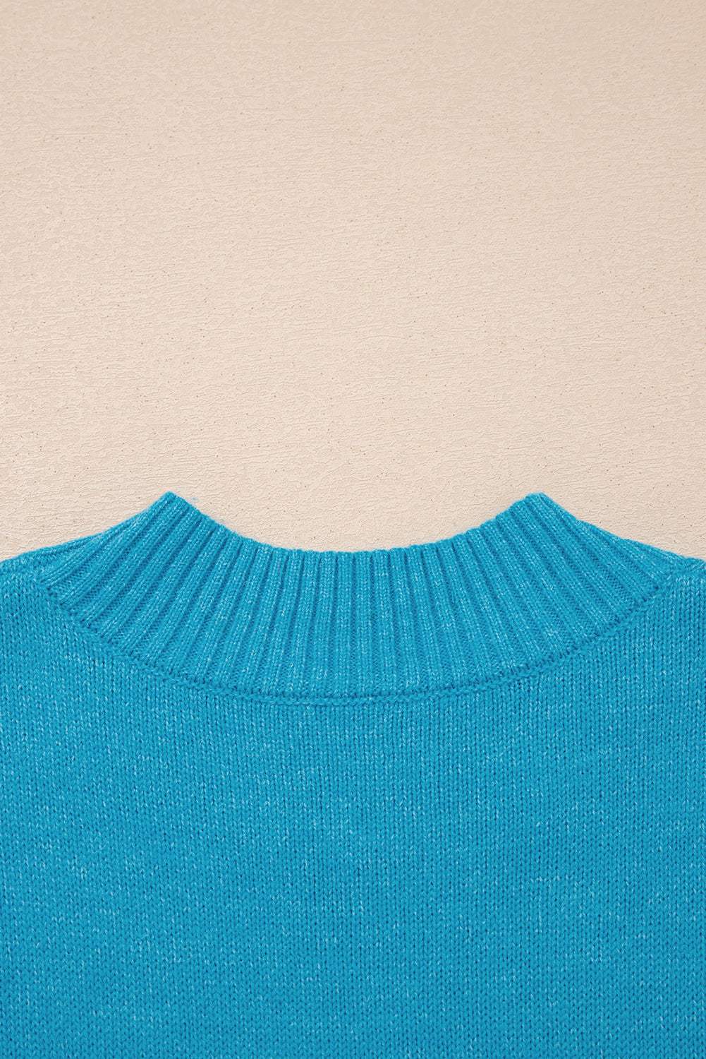 Blue Contrast Stitch Trim Knot Side Mock Neck Sweater Vest