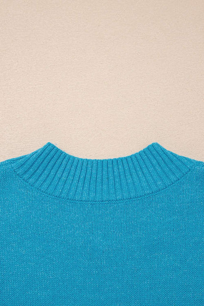 Blue Contrast Stitch Trim Knot Side Mock Neck Sweater Vest