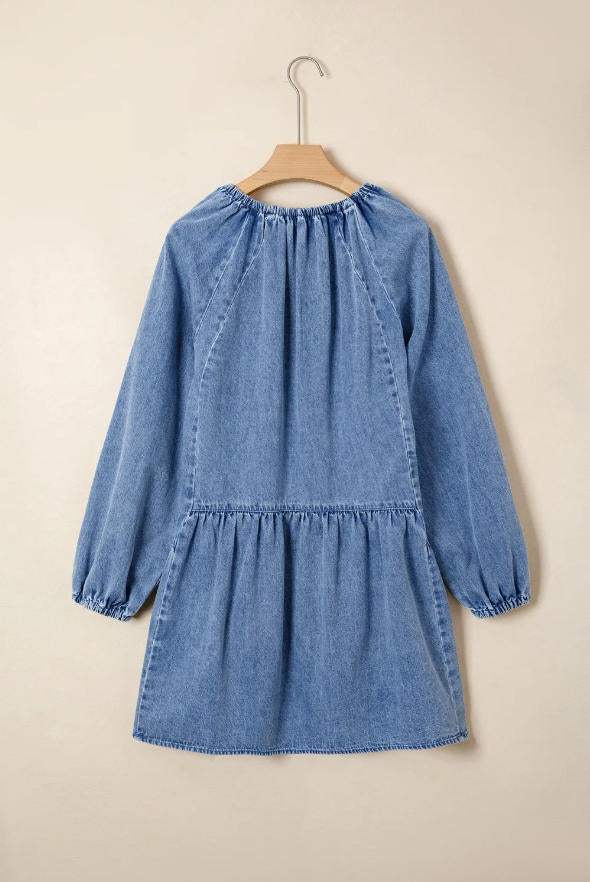 Sky Blue Stripe Raw Edge Drawstring Elastic Waist Casual Denim Shorts