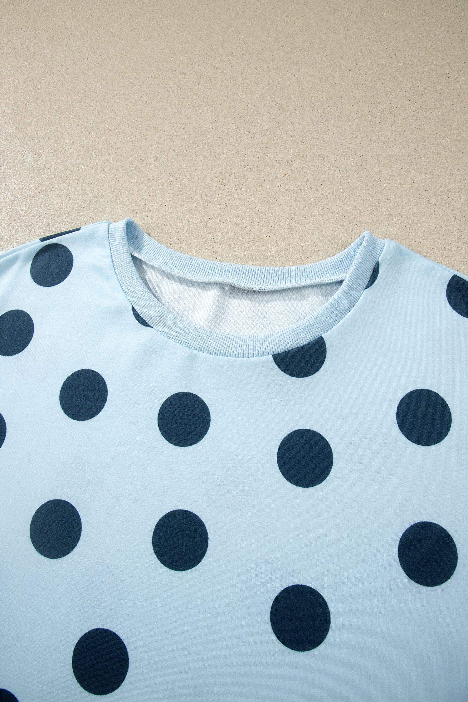 Pink Polka Dot Print Loose Tee Drawstring Elastic Waist Short Set - Sweet Fashion Wholesale