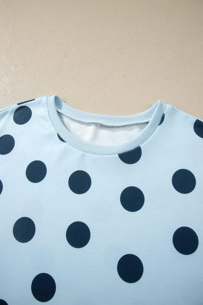 Pink Polka Dot Print Loose Tee Drawstring Elastic Waist Short Set - Sweet Fashion Wholesale