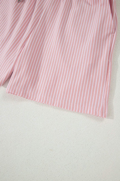 Khaki Stripe Dolman Sleeve Polo Shirt and Drawstring Shorts Set