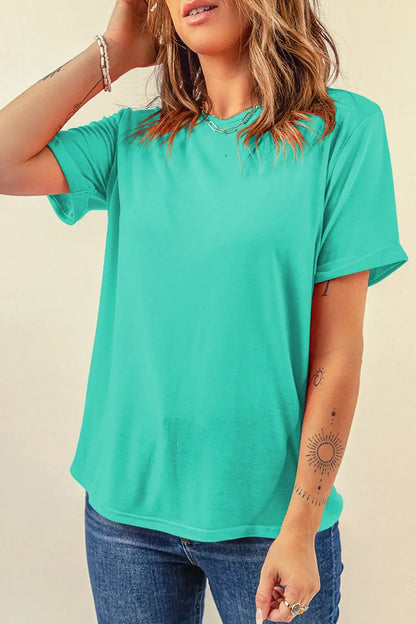 Mint Green Casual Plain Crew Neck Tee - Sweet Fashion Wholesale