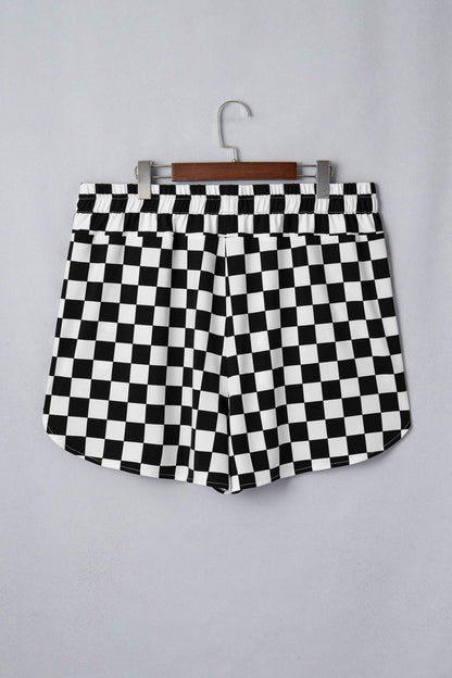 Black Plus Size Checkered Athleisure Shorts