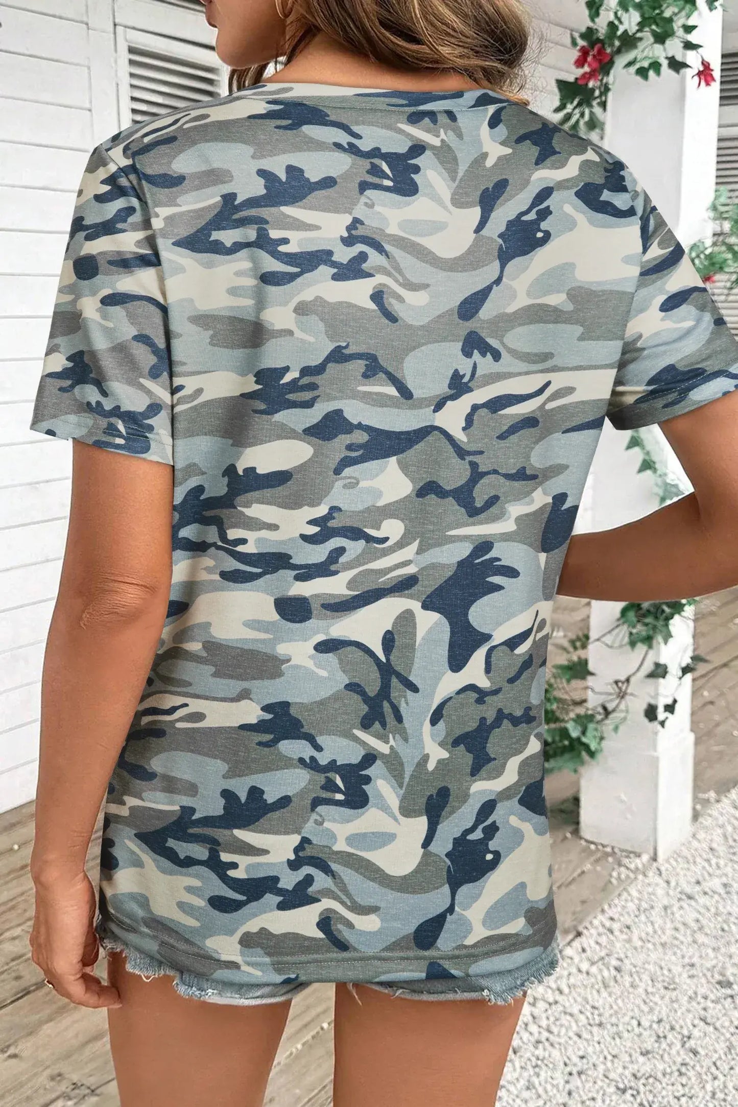 Pink Camouflage Print Crew Neck T Shirt - Sweet Fashion Wholesale