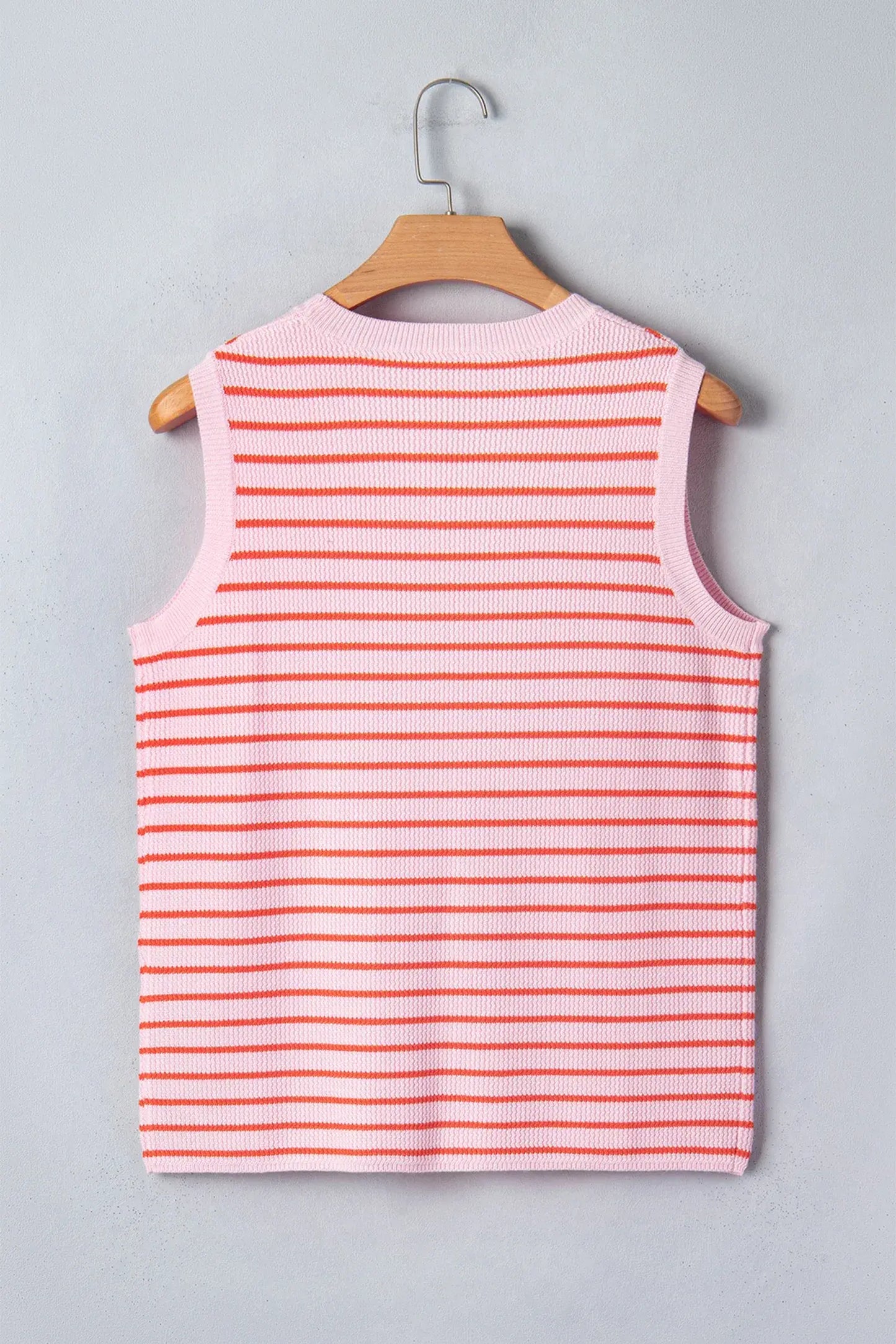 Pink Stripe Textured Knit Sleeveless Casual Sweater Top