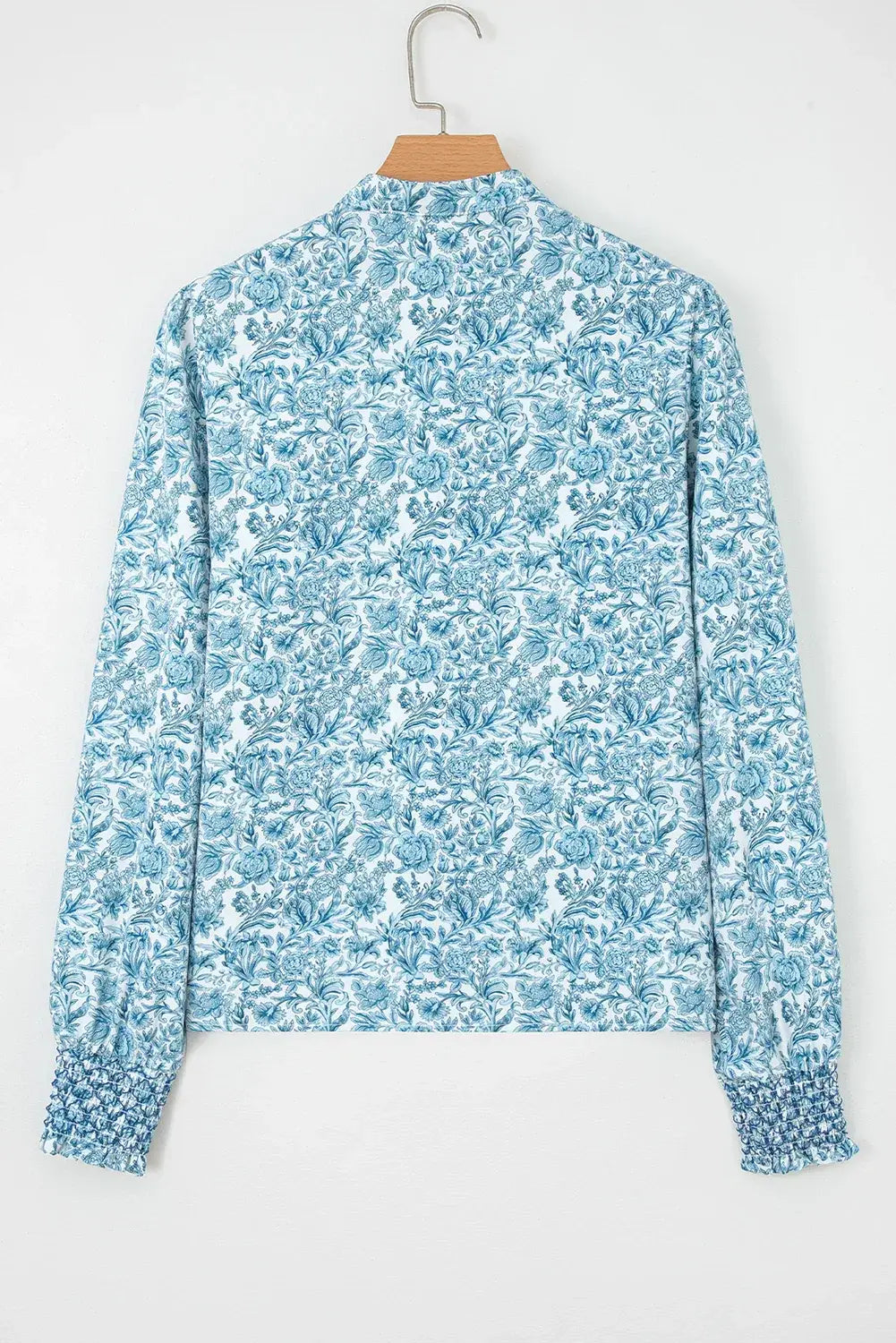 Sky Blue All Over Floral Puff Sleeve Shirt