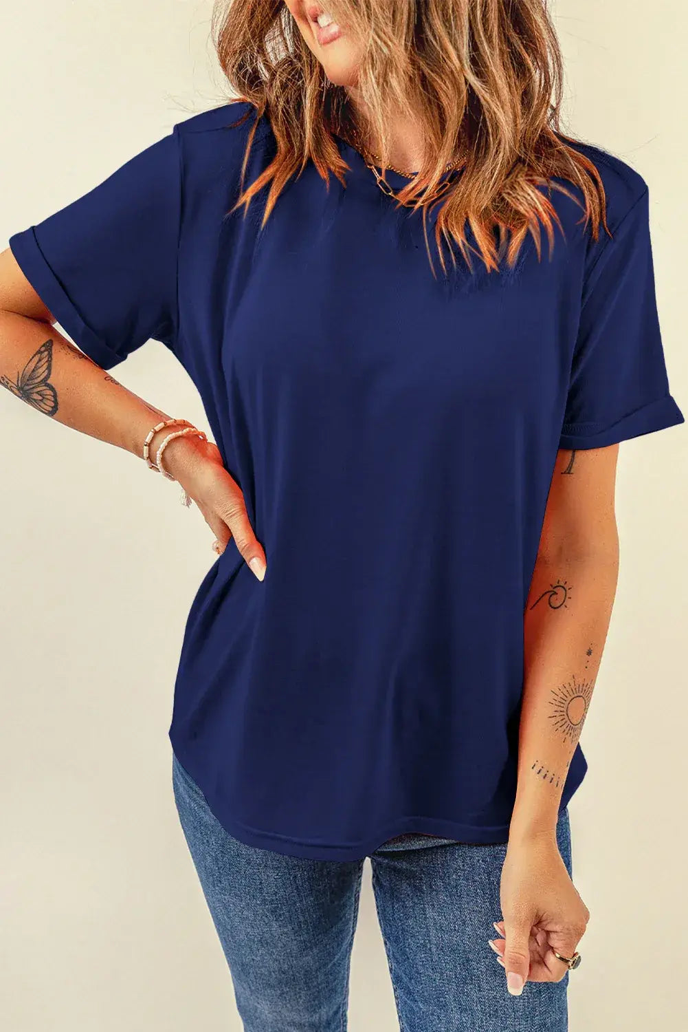 Mint Green Casual Plain Crew Neck Tee - Sweet Fashion Wholesale