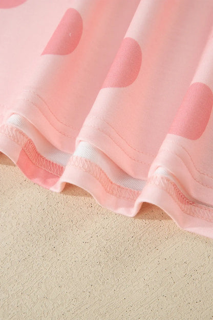 Pink Polka Dot Print Loose Tee Drawstring Elastic Waist Short Set - Sweet Fashion Wholesale