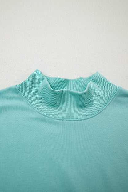 Mint Green Solid Color High Neck Cap Sleeve Loose Top