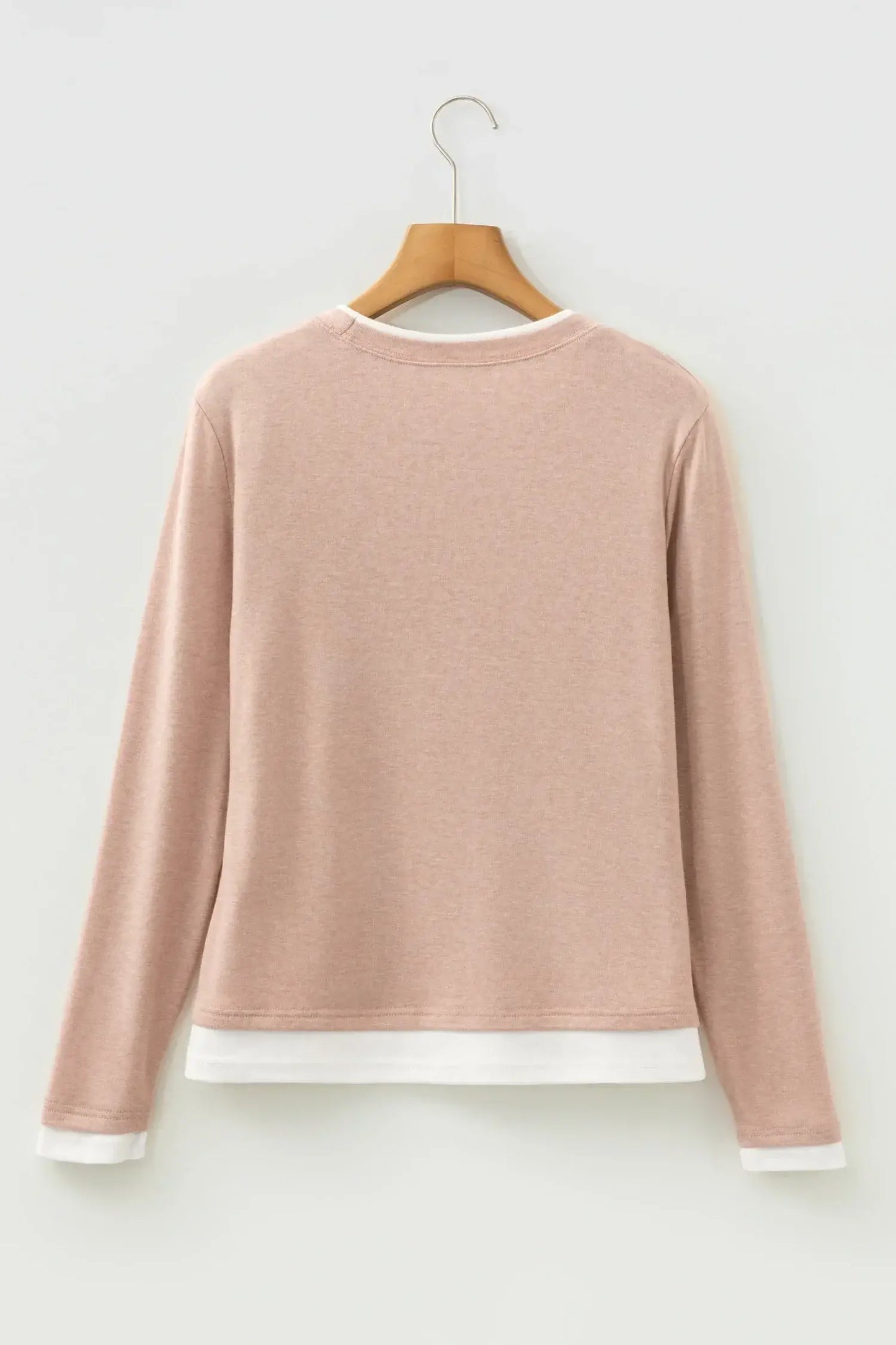 Smoke Gray False Two Piece Color Block Patchwork Long Sleeve Top