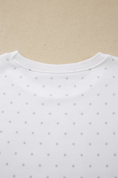 White Polka Dot Print Side Stripe Detail Casual Sweatshirt 2pcs Short Set