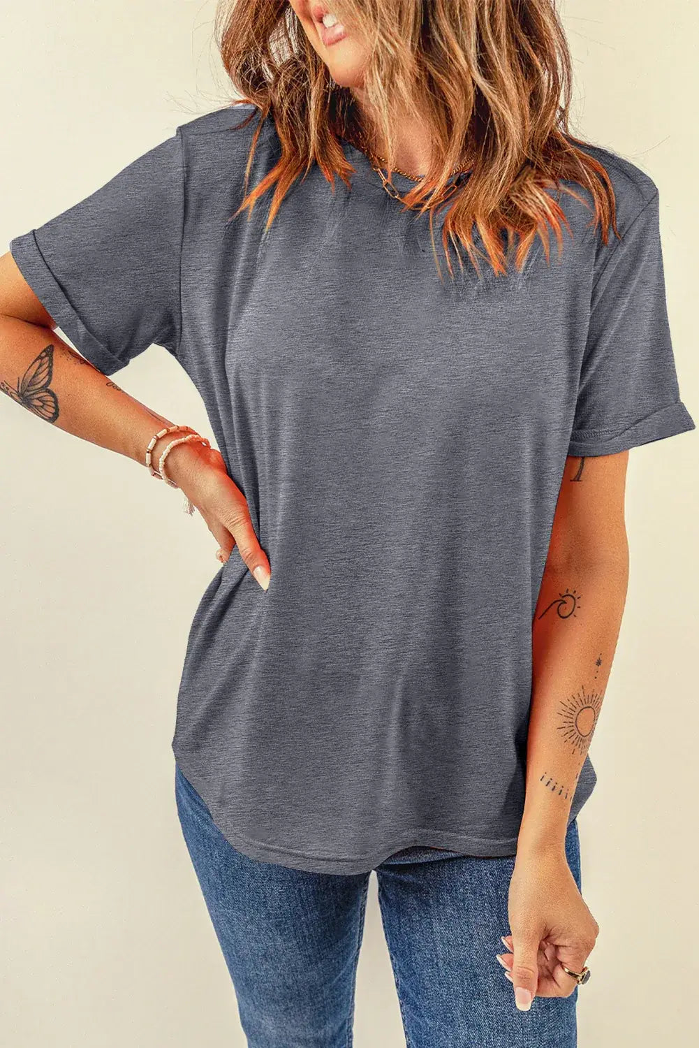 Mint Green Casual Plain Crew Neck Tee - Sweet Fashion Wholesale