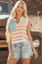 Pink Stripe USA Flag Notched Neckline Loose Sweater Vest