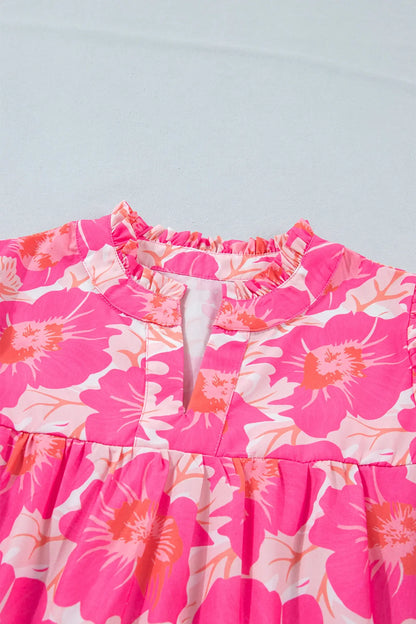 Pink Short Bubble Sleeve Summer Floral Blouse - Sweet Fashion Wholesale