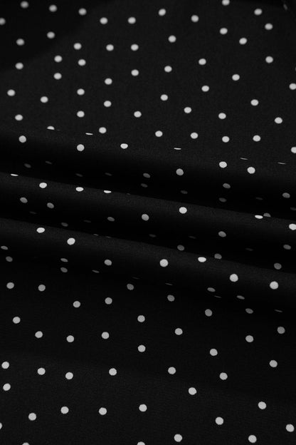 Black Polka Dot Print Lace Trim Wrap Mini Dress