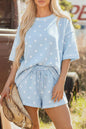 Yellow Exposed Seam Detail Polka Dot Loose Tee Drawstring Shorts Set