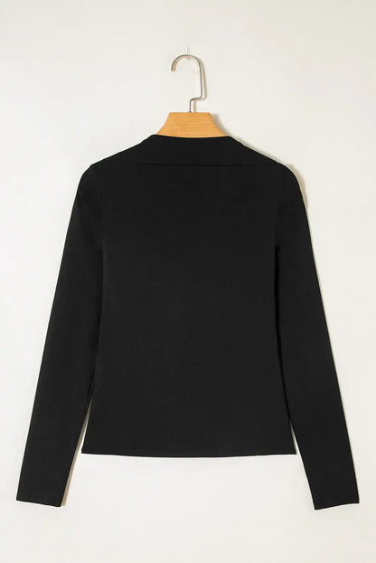 Black Crisscross Boat Neck Long Sleeve Slim Top