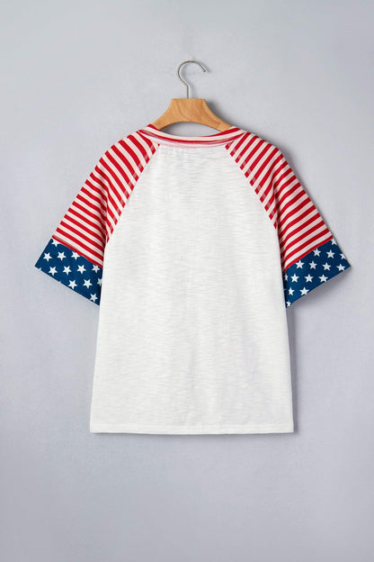 Fiery Red Star Detail Flag Inspired Short Sleeve Top