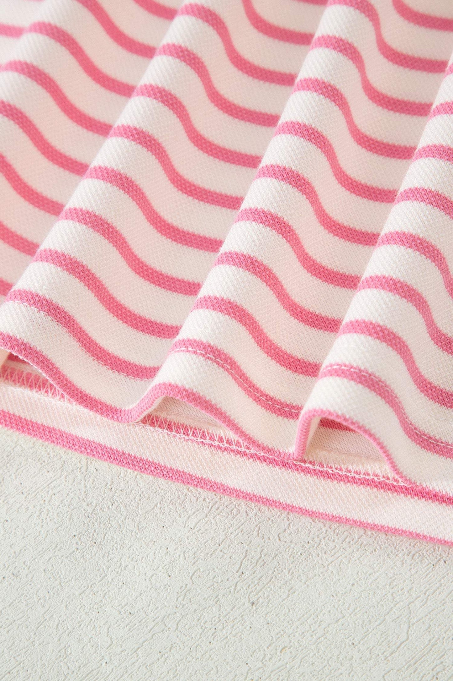 Pink Stripe Color Block Patchwork Polo Tee Drawstring Elastic Waist 2pcs Skort Set