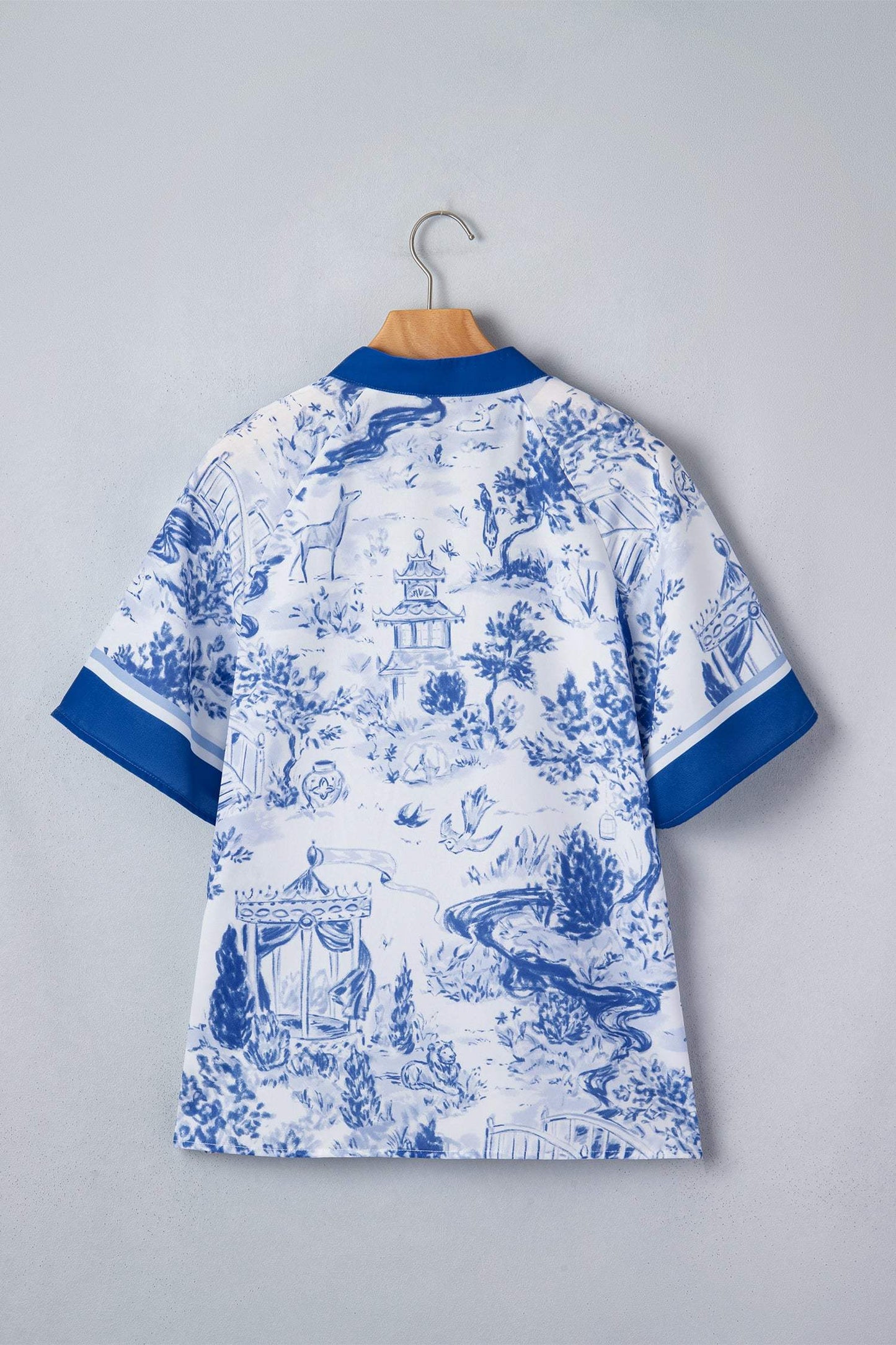 Blue Wild Animal Paradise Contrast V Neck Raglan Sleeve Blouse