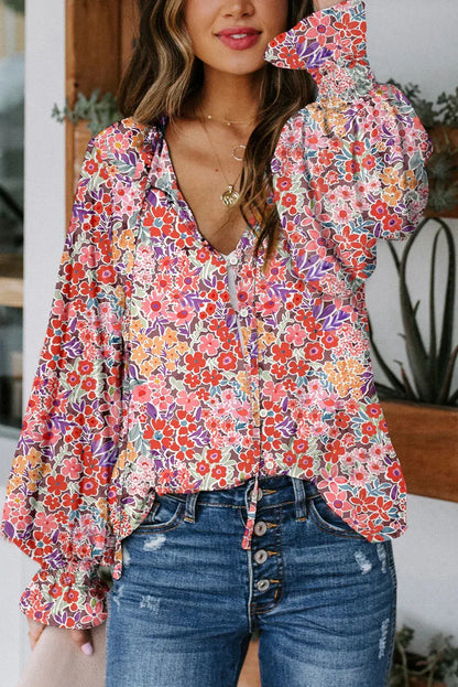 Blue Cakewalk Floral Smocked Blouse - Sweet Fashion Wholesale