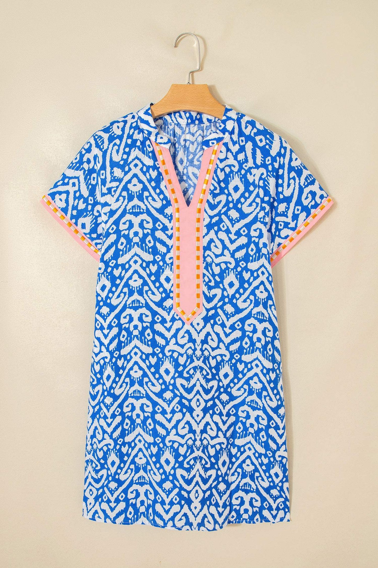 Blue Western Fashion Print Striped Color Block Patchwork Shift Mini Dress