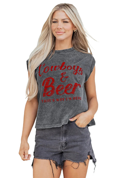 Smoke Gray COWGIRLS DONT CRY Western Graphic Mineral Wash Tank Top - Sweet Fashion Wholesale